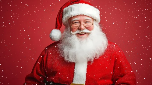 Santa Claus with Snowflakes on Red Background