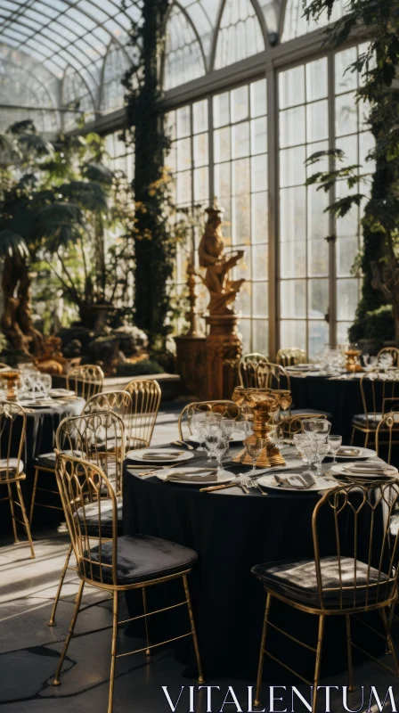Atmospheric Wedding Reception in a Greenhouse with Baroque Details AI Image