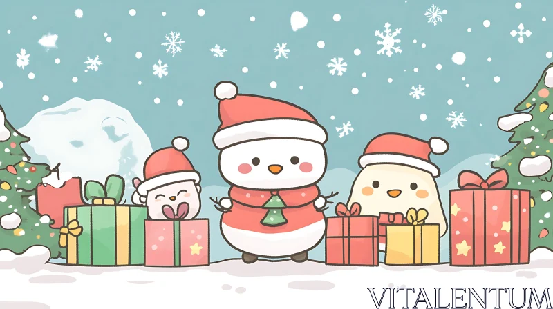 Holiday Snowman and Friends AI Image