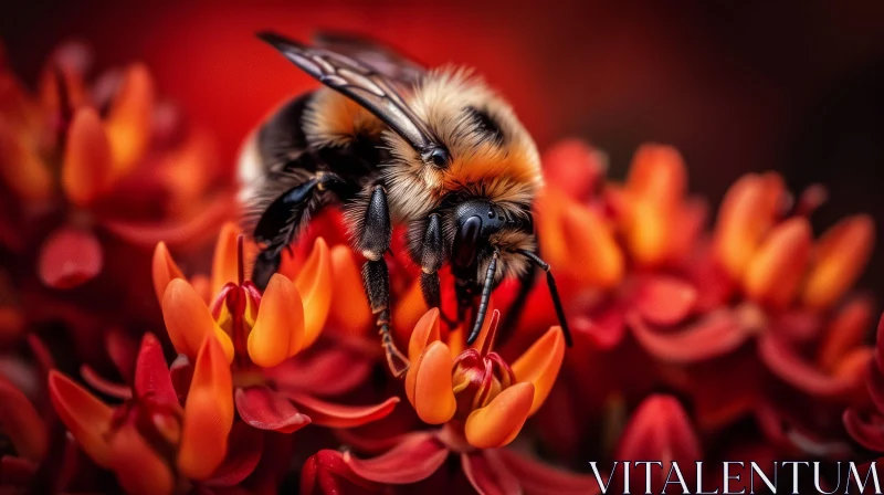 Bee and Red Flower: A Captivating Macro Moment AI Image