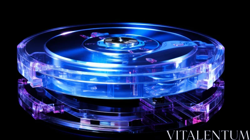 AI ART Blue Light Glowing Hard Disk Drive on Reflective Surface