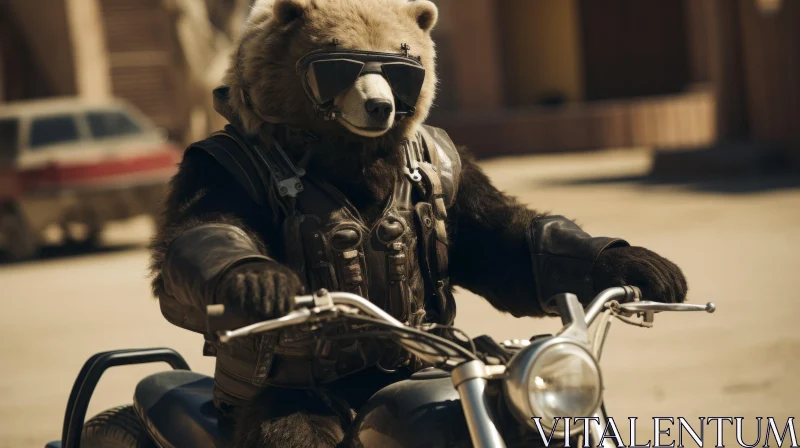 Brown Bear Riding Motorcycle - An Unexpected Journey AI Image