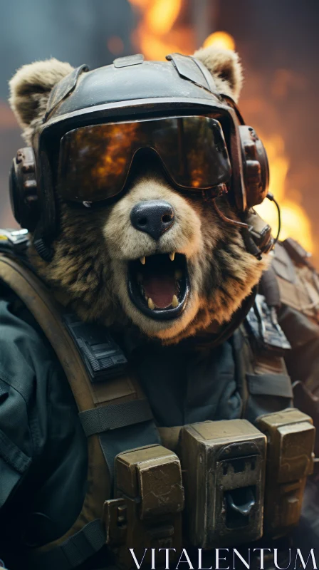 Chaotic Military Bear Artwork | Explosive Wildlife AI Image