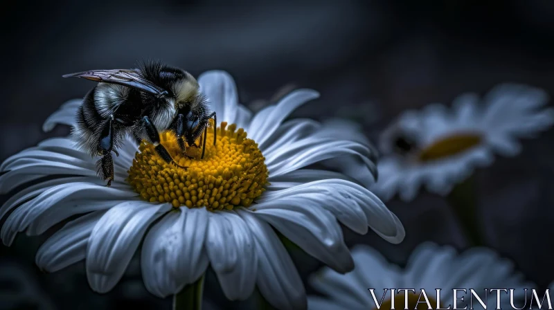 Close-Up Image of Bee on White Daisy | Nature Photography AI Image