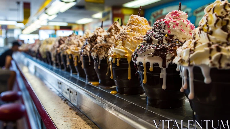 Delicious Chocolate Ice Cream Sundaes with Whipped Cream and Sprinkles AI Image