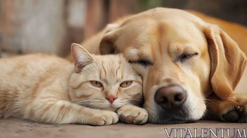 Adorable Cat and Dog Resting Together AI Image