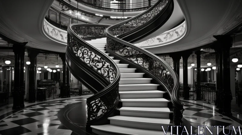 Elegant Spiral Staircase in Marble Room AI Image