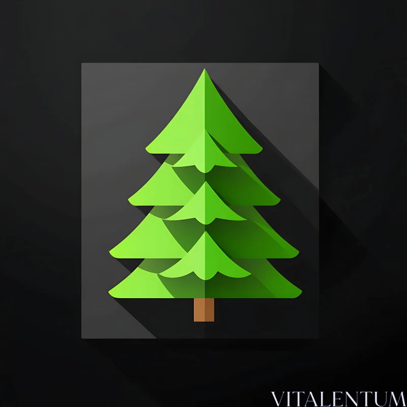 Stylized Green Tree on Dark Background AI Image