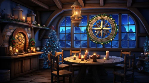 Festive Christmas Room with Detailed Skies and Candle Lights