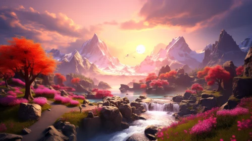 Romantic Riverscapes: An Asian-Inspired Mountain Landscape