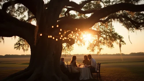 Serene Pastoral Scene with Golden Light - Southern Gothic Style