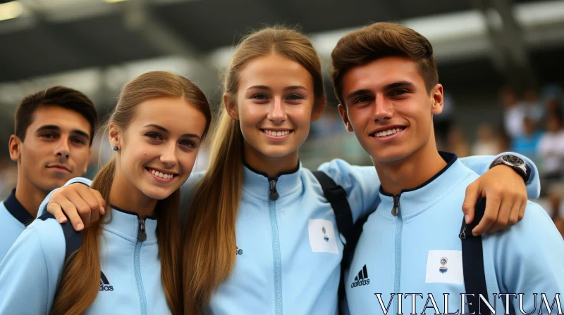 AI ART Young Athletes in Blue Adidas Tracksuits Smiling Together