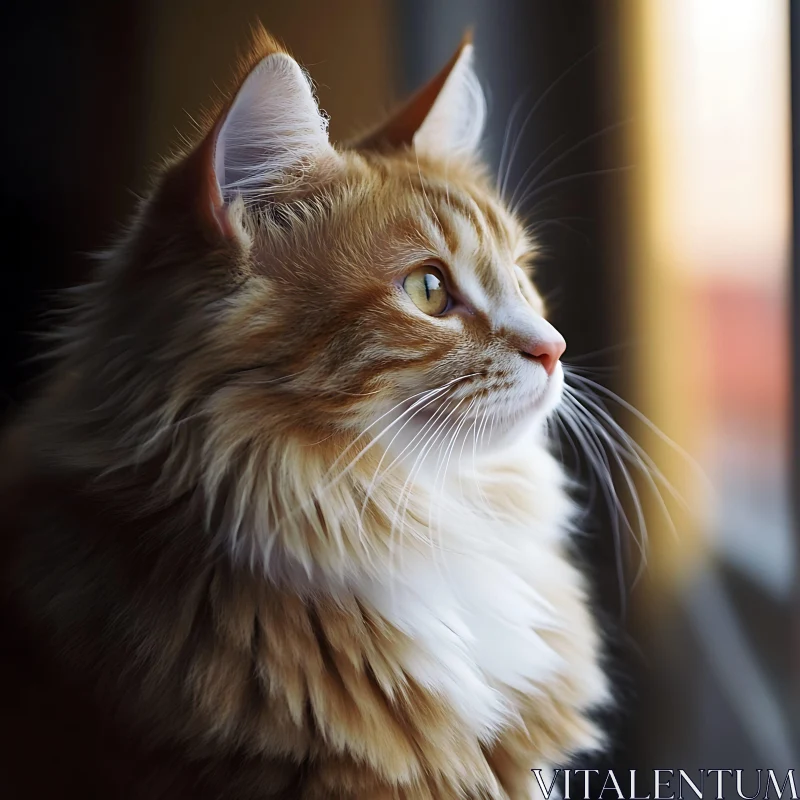 Ginger and White Cat Sitting by the Window AI Image