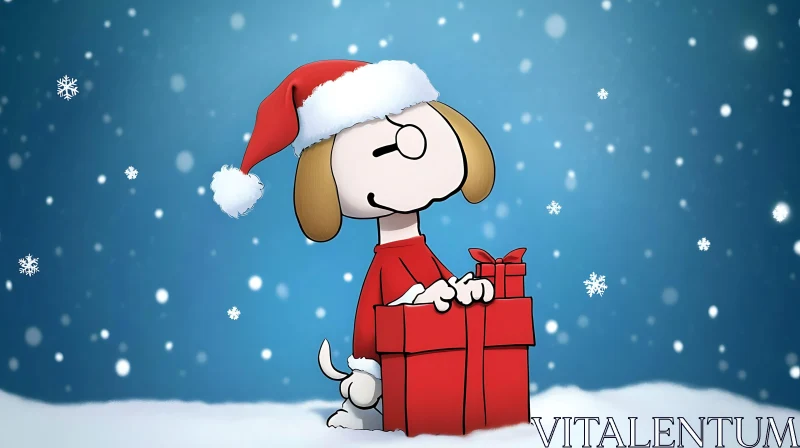 AI ART Holiday-Themed Cartoon Dog with Gifts and Santa Hat