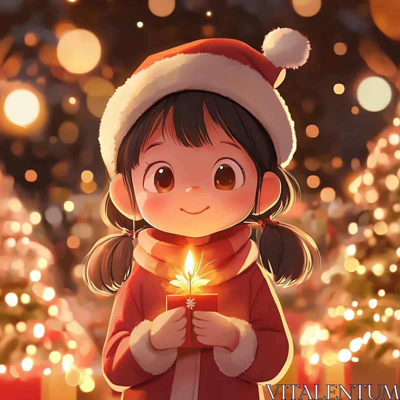 Festive Holiday Illustration of a Santa-Clad Child AI Image