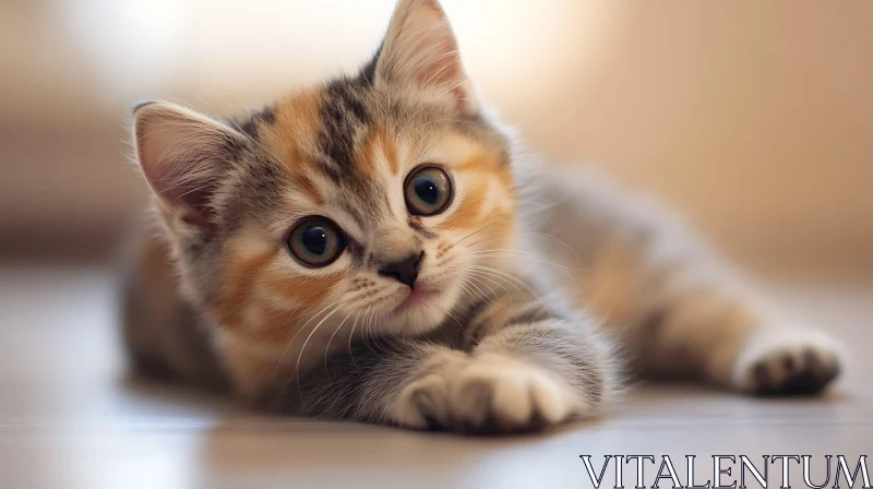 Cute Fluffy Kitten Lying Down AI Image