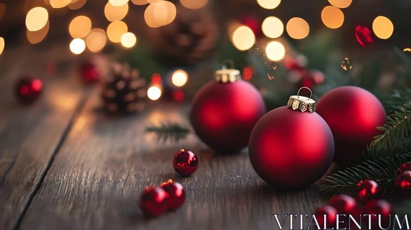 Christmas Decor with Red Baubles and Warm Lights AI Image