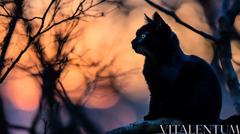 AI ART Mystical Black Cat Silhouette at Sunset