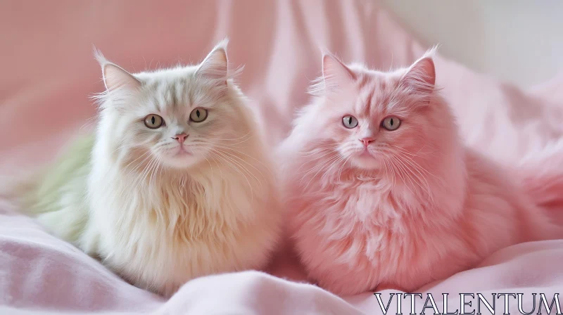 Fluffy Persian Cats Resting on a Pastel Blanket AI Image