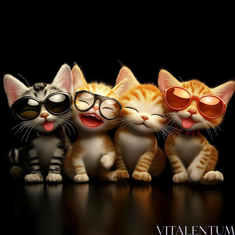 Playful Kittens with Sunglasses AI Image