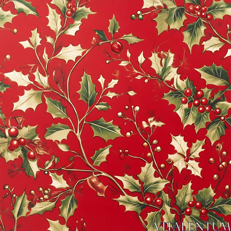 Christmas Holly and Berries Pattern AI Image