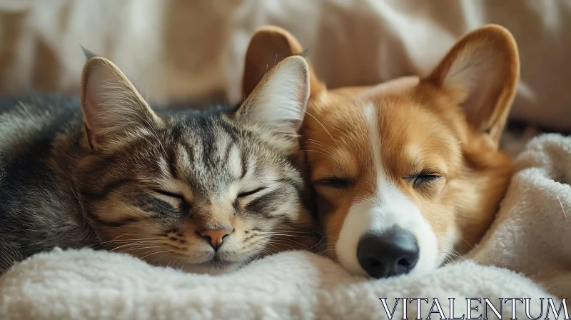 Cat and Dog Napping Side by Side AI Image