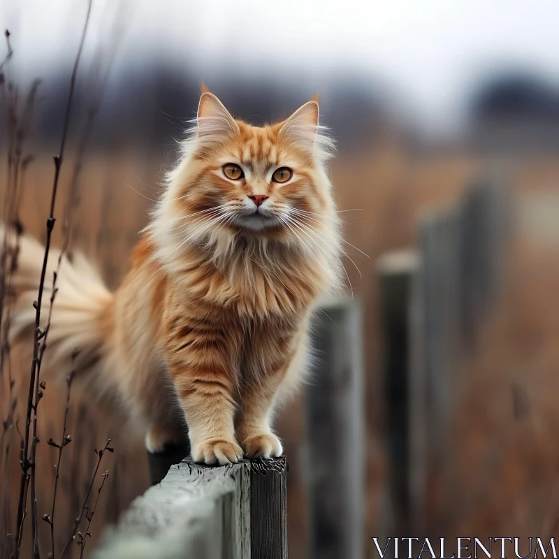 Fluffy Ginger Cat Outdoors AI Image