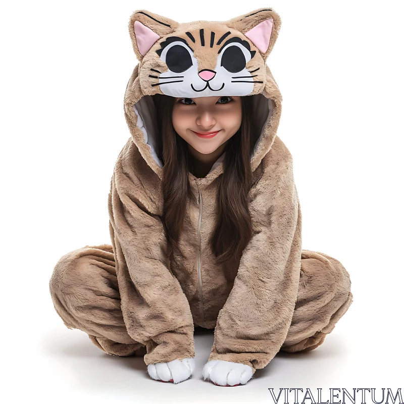 Plush Cat Onesie Cosplay AI Image