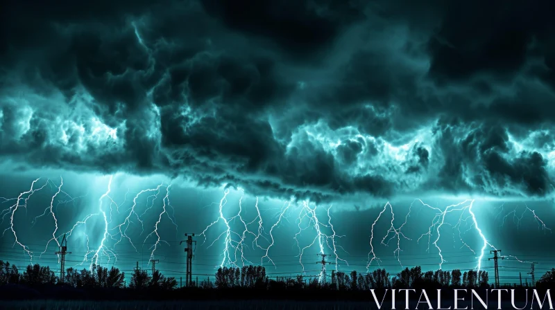 Breathtaking Blue Lightning in a Post-Apocalyptic Setting AI Image