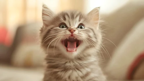 Joyful Kitten with Soft Fur and Green Eyes