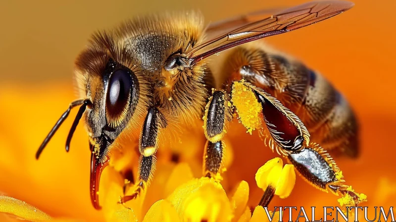 Close-up Honeybee on Vibrant Orange Flower - Stunning Nature Photography AI Image