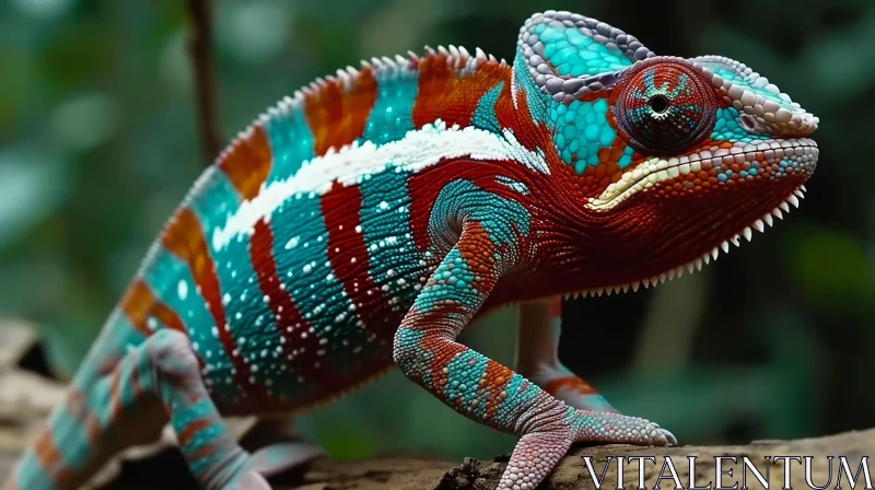 Colorful Chameleon on Branch - Vibrant Animal Artwork AI Image
