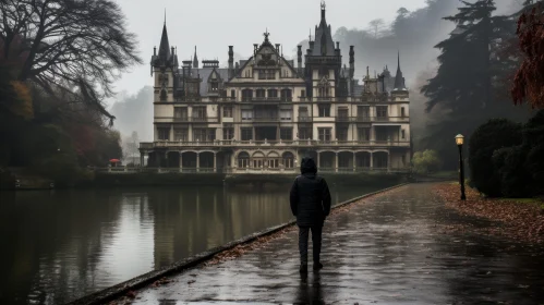 Eerie Mansion by the Lake: A Mysterious Scene