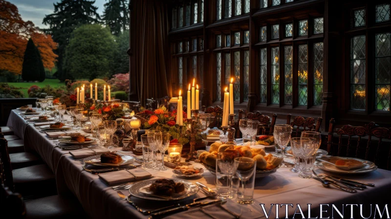 Enchanting Dining Table with Candles and Wine in Regional Gothic Style AI Image