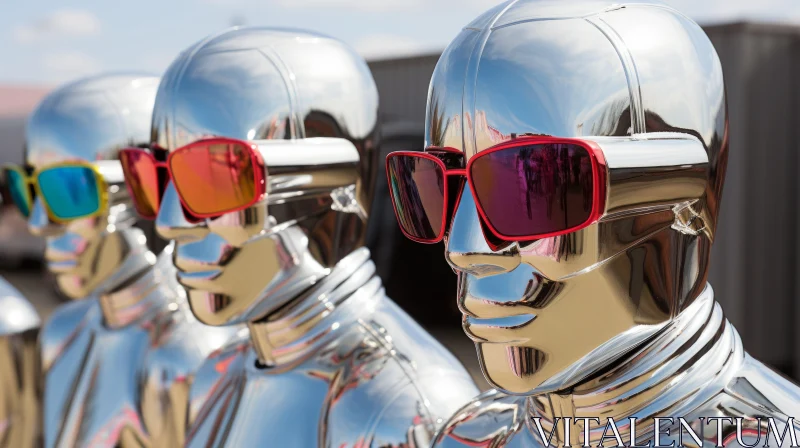 Futuristic Silver Mannequins with Sunglasses AI Image