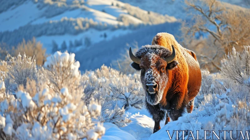 Majestic Bison in Snowy Landscape AI Image