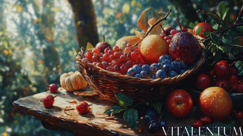 AI ART Ripe Fruits Still Life on Wooden Table - Artistic Composition