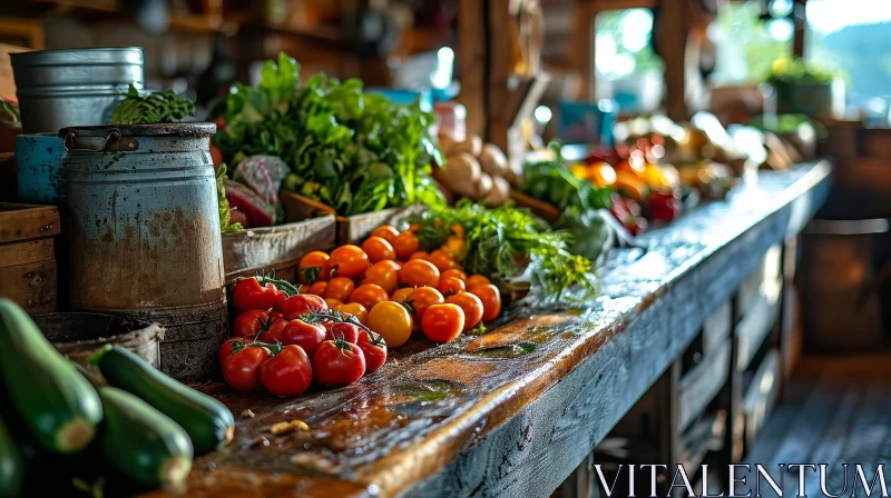 Rustic Farmer's Market Still Life | Fresh Produce and Wooden Crates AI Image