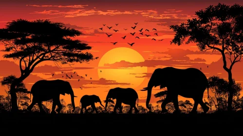 Serene Sunset in Savanna Illustration