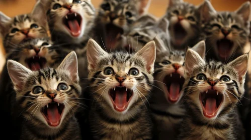 Adorable Striped Kittens Meowing in Group