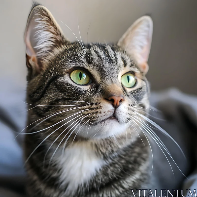 Tabby Cat Close-Up with Green Eyes AI Image