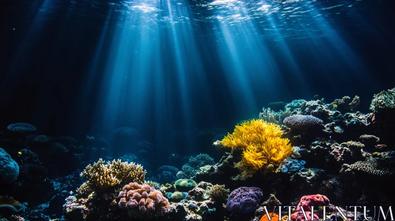 Sunlight-Illuminated Marine Life and Coral Reef AI Image