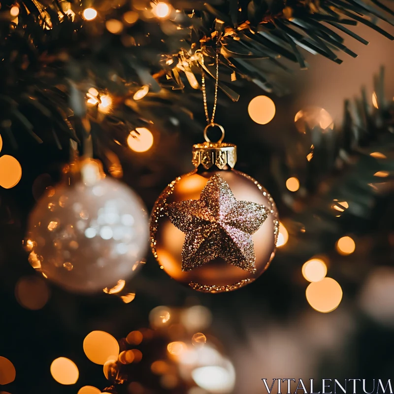 Festive Golden Christmas Tree Ornament AI Image