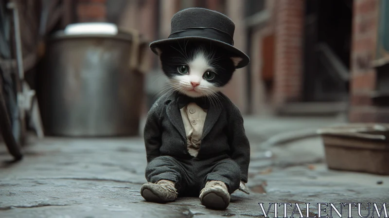 AI ART Black and White Cat Dressed in Vintage Attire