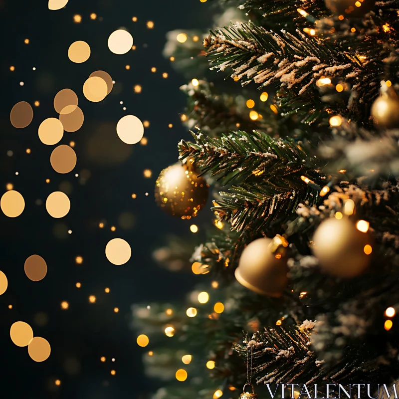 Festive Holiday Tree with Snow-Dusted Branches and Ornaments AI Image