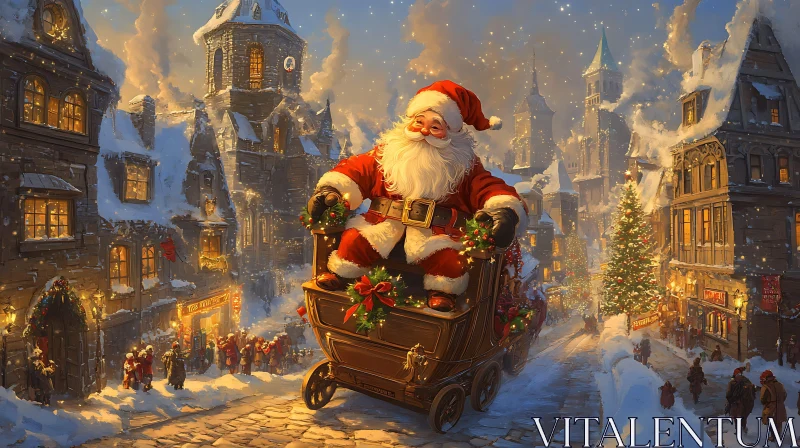 AI ART Festive Santa Riding Sleigh through Village