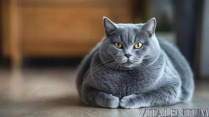 Plump Grey Cat with Striking Eyes AI Image