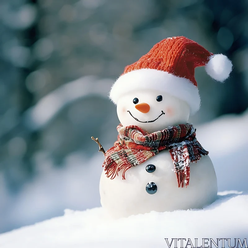 Festive Snowman with Red Hat and Scarf AI Image