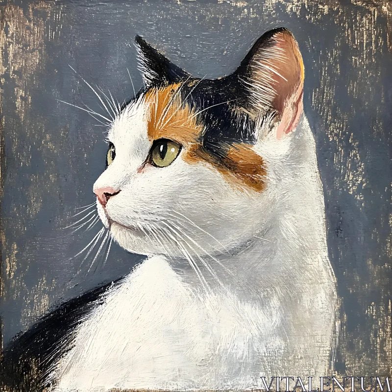 Elegant Calico Cat Painting | Artful Kitty Portrait AI Image