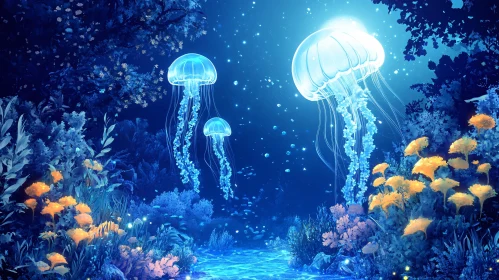 Mystical Marine Life with Illuminated Jellyfish